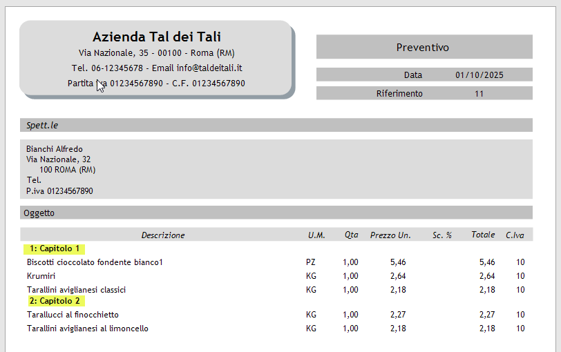 anteprima documento con gruppi o capitoli