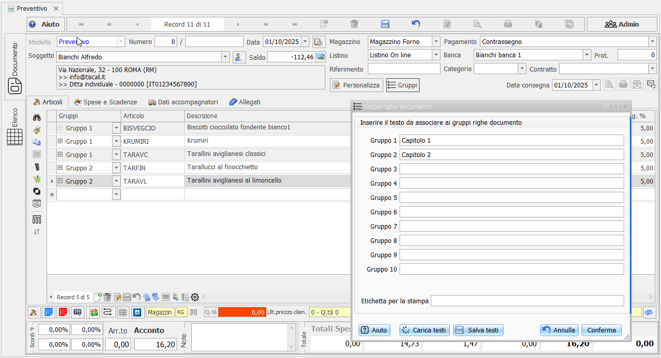 Gruppi righe documento