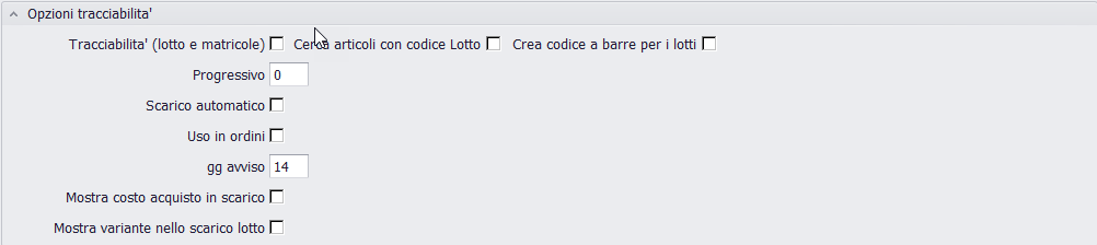 impostazioni magazzino opzioni tracciabilità lotto e matricole