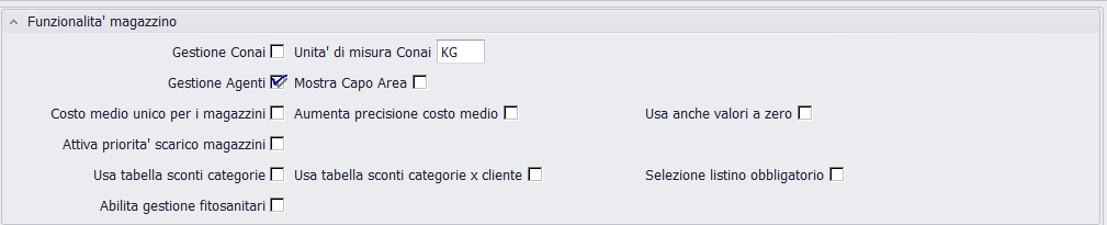 impostazioni magazzino valori predefiniti