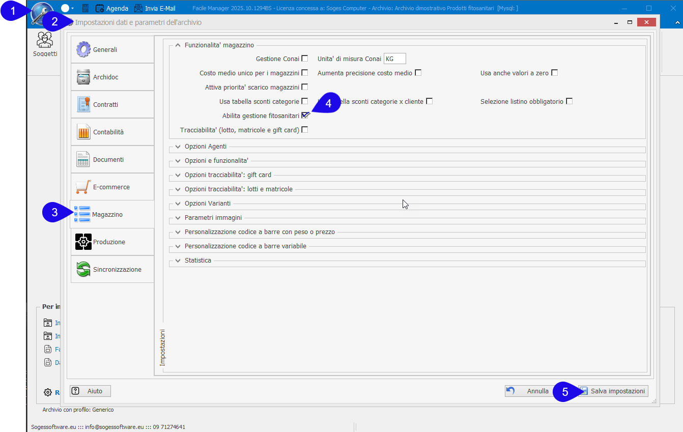 impostazioni archivio abilita fitosanitari