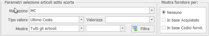 scorte filtro selezione